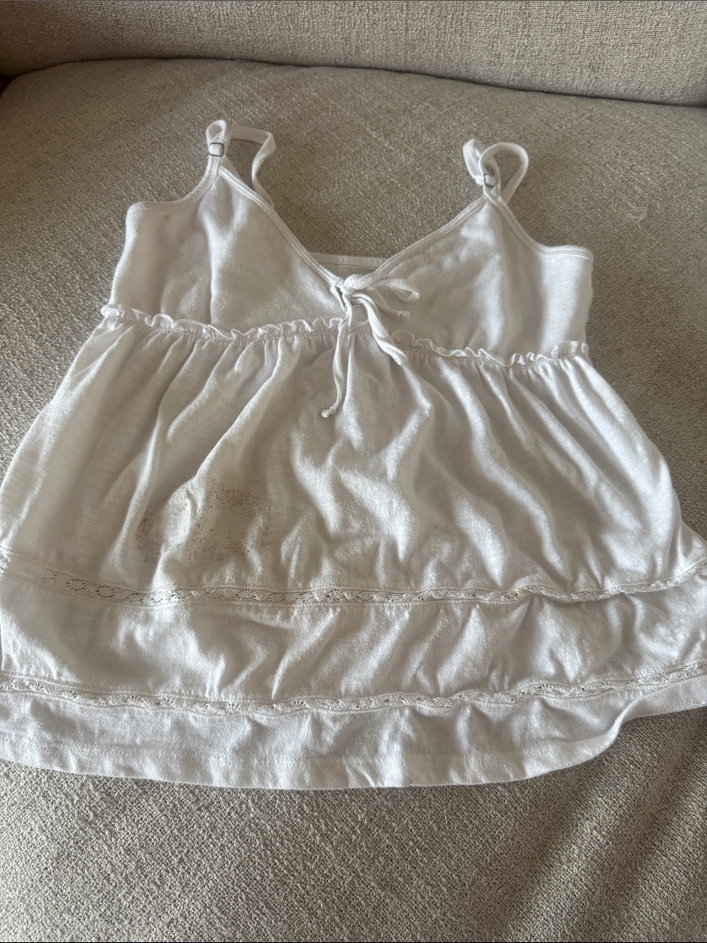 Hollister White Lace-Trim Cotton Chemise with Adjustable Straps